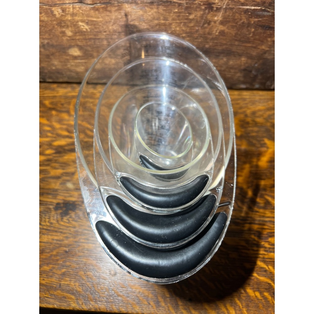 Pampered Chef Easy Read Measuring Cup Set 4 Piece Clear Black Nesting 2175 2177